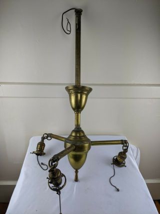 Antique Victorian 3 Arm Brass Chandelier W/ Hubbell Sockets