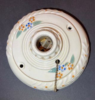 Vintage Floral Porcelain Light Fixture Single Bulb Ceiling Flush Mount 6 1/2 "