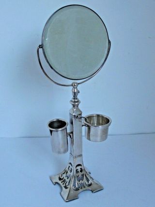 Antique Rogers Co.  Silver Shaving Stand With Mirror And Holders Fine Quality