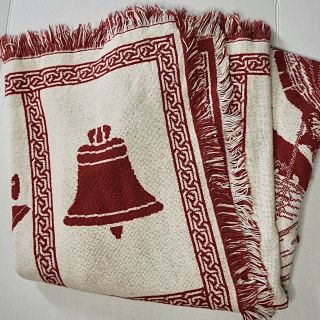 Vintage Throw Blanket Goodwin Weavers White And Red Bell Car Telephone