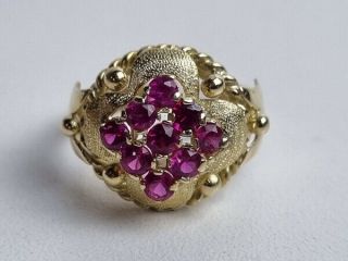 Vintage 1950´s 18k Yellow Gold Ring W/ 9 Rubies Antique Italian