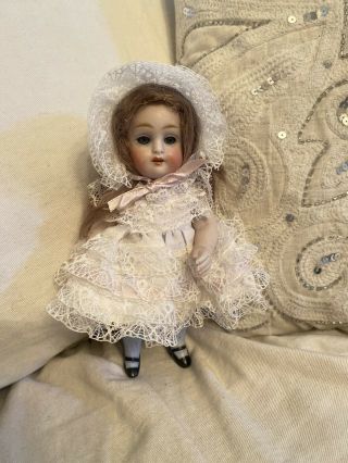 Large Antique All Bisque Kestner 7” German Doll With Sticker On Chest