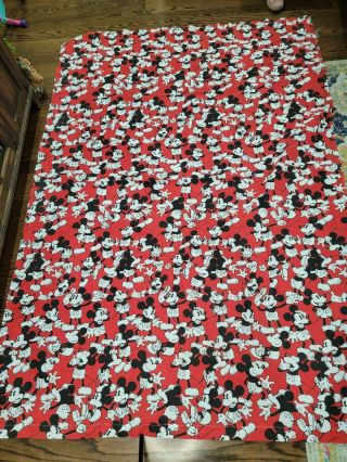 Vintage Disney Mickey Mouse Twin Size Flat Sheet Red Fabric.