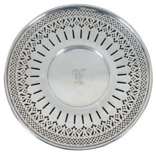 Vintage Meriden Sterling Silver Reticulated Round Monogram Ornate Dessert Tray