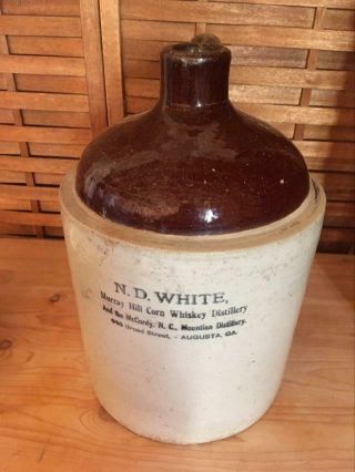 Early Antique N.  D.  White Stoneware Whiskey Jug N.  C.  & Ga.