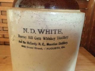 EARLY ANTIQUE N.  D.  WHITE STONEWARE WHISKEY JUG N.  C.  & GA. 2