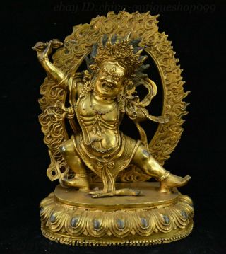 8 " Old Tibetan Buddhism Temple Bronze Gilt Mahakala Wrathful Deity Buddha Statue
