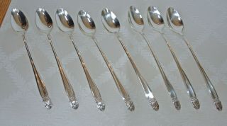 8 Holmes And Edwards Danish Princess Silverplate Iced Tea Spoons - Euc