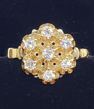 Antique 14 Kt Yellow Gold Ladies Diamond 1/3 Carat Cluster Ring 6 3/4