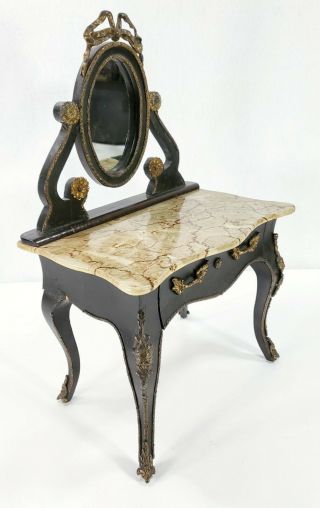 Antique Child ' s Doll Vanity Dressing Table with Bronze Mounts Faux Marble Top 2
