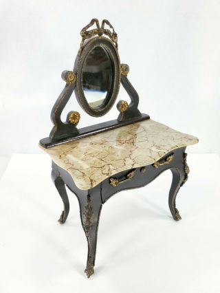 Antique Child ' s Doll Vanity Dressing Table with Bronze Mounts Faux Marble Top 3