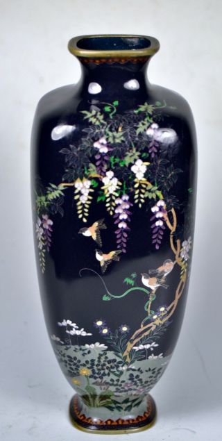 Fine Silver Wire Antique Japanese Meiji Cloisonne 4 - Sided Vase Ukvfcns2d