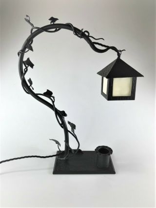 Antique French Art Deco Wrought Iron Black Table Or Desk Lamp