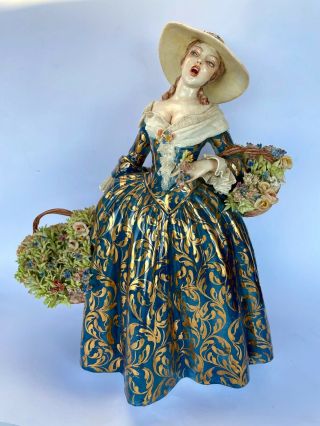 Antique Italian FABRIS Signed Numbered Lady with Baskets and Flowers Figure 2