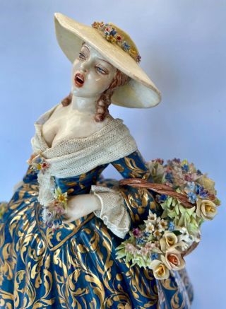 Antique Italian FABRIS Signed Numbered Lady with Baskets and Flowers Figure 3