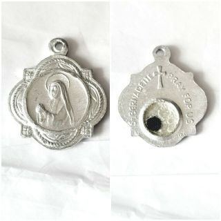 Vintage St Bernadette Our Lady Lourdes Antique Relic Medal
