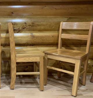 2 Vintage Oak Wood Elementary School Chairs 24x12x12