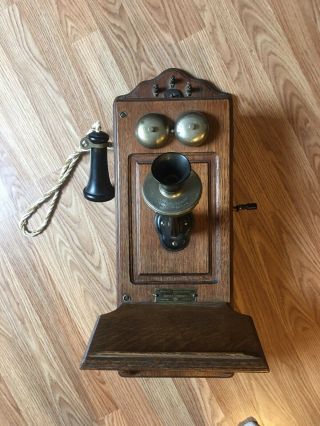 Antique Vintage 1901 Kellogg Switchboard & Supply Oak Hand Crank Wall Telephone