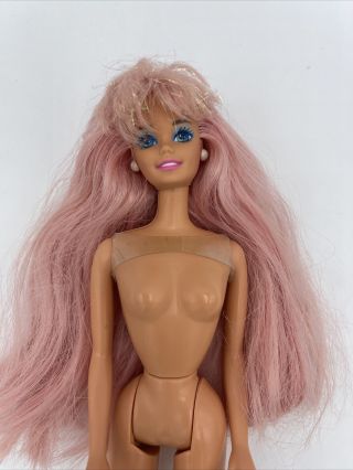 Htf Vintage 1993 Nude Fountain Mermaid Barbie Doll With Long Pink Glitter Hair