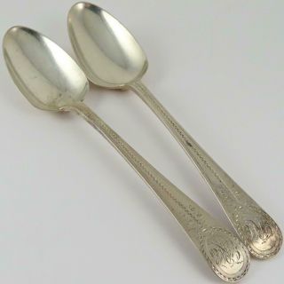 1785 Georgian English Richard Crossley Bright Cut Sterling Silver Serving Spoons