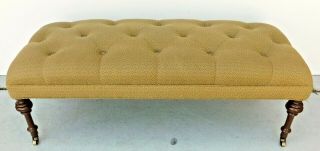 Antique/vintage 48 " Tufted & Upholstered Bench W/ Solid Wood Legs