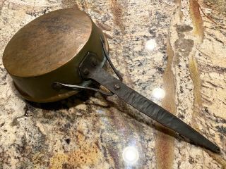 Antique Hand Forged Copper Tin Lined Pan Skillet With Wrought Iron Handle 1800 