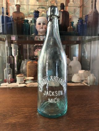 Carroll & Boardman Jackson Mich.  Antique Quart Beer Bottle 11.  75” Late 1800’s