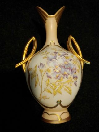 Antique Robert Hanke Rh Large 11.  5 " Hand Painted Floral Vase,  Gilded.  Austria.