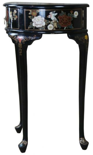 Oriental Vintage Black Lacquered Demilune Console Hall Table Half Moon Cabinet 2