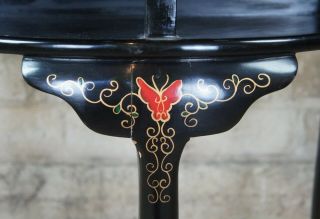 Oriental Vintage Black Lacquered Demilune Console Hall Table Half Moon Cabinet 5