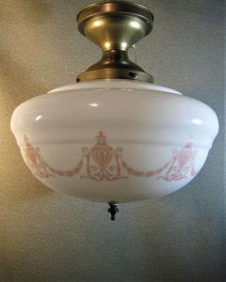 School House Industrial (gill ?) Decorated Antique Ceiling Fixture 16 In.  Diam.