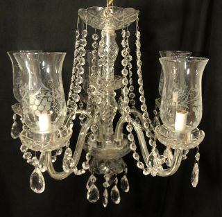 Vintage French Style Cut Crystal 5 Arm Chandelier Etched Globes Draping Crystals 3