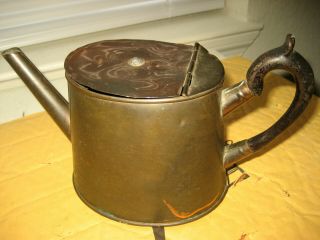 Antique All Copper Metal Teapot Tea Kettle 9 " With Attached Lid