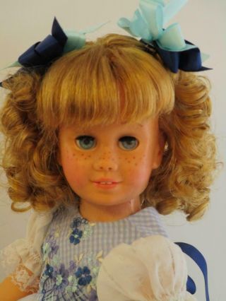 Restored Mattel Chatty Cathy Blonde Pigtail Blue Gingham And Lace Dress Talks
