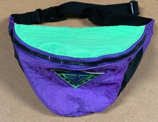 Vintage Gitano 80s 90s Neon Green Purple Fanny Pack Bum Bag Purse Retro