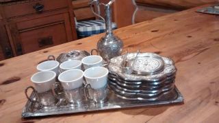 Demitasse 6 Piece Tea Set With Tray,  Plates And Saucers From Siam