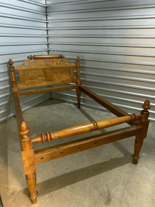 Antique Tiger Maple Rope Frame Bed With Roll - Top,  Ram 