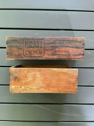 Set Of 2 Vintage Small Wooden Crate Old Storage Boxes - Kraft Cheese