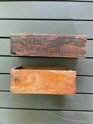 Set of 2 Vintage Small Wooden Crate Old Storage Boxes - Kraft Cheese 2