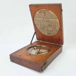 Antique Francis Barker Pocket Sundial Wooden Compass Sadd & Son Cambridge C.  1875