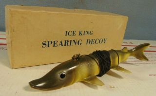 Vintage Ice King Spearing Decoy Bear Creek Bait Co.  Kaleva,  Mi S30 On Box Fishing