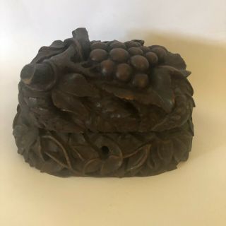 Antique,  Hand Carved Wood Box,  Grapes,  Carved By Ward,  Hand Signed