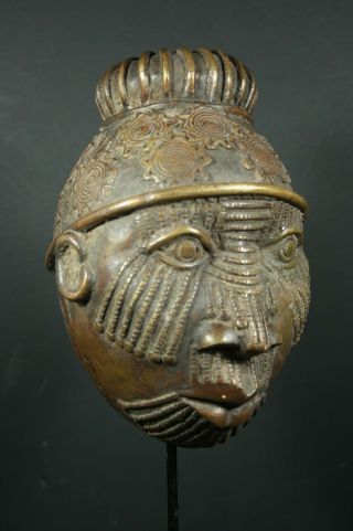 African Benin Bronze Oba King Mask - Benin,  Nigeria Tribal Art Crafts Primitif