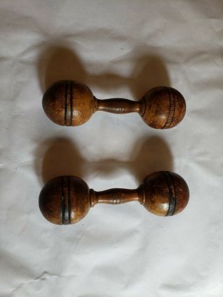 Antique Vintage Wooden Dumbbell (21 Oz.  Each) - Hand Weights Exercise Primitive