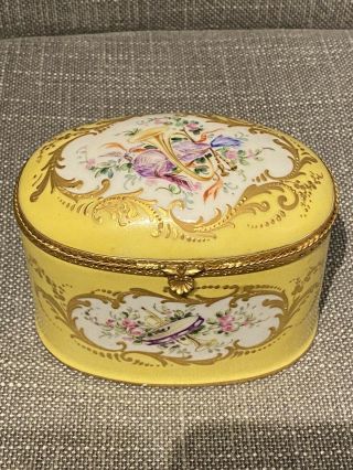 Wow Antique French Porcelain Hand Painted Dresser Box