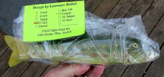 Vintage Large 2001 Lawrence Bethel Wood Tail Trout Fish Decoy In Bag