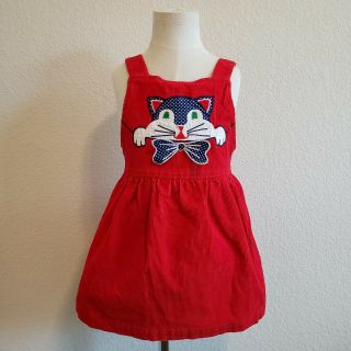 Vintage Alyssa Embroidered Kitty Cat Red Corduroy A Line Overalls Dress 5