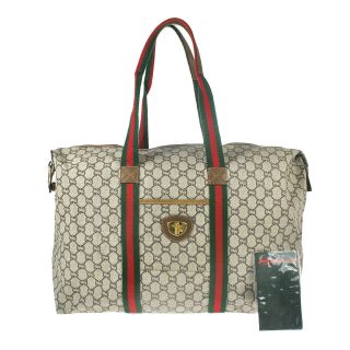Q7 Gucci Plus Auth Sherry Webbing Travel Bag Shoulder Hand Bag Leather Vintage