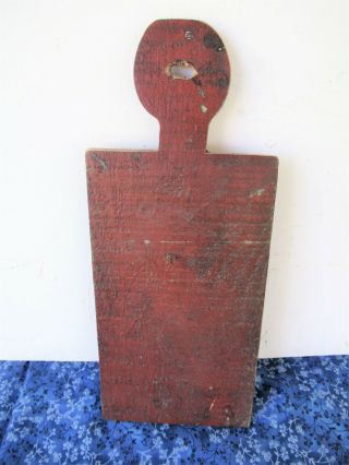 Antique Cutting Bread Board Primitive 13 " X 5 - 1/2 " Old Red Paint Lollipop Handle