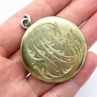 Byrd Antique Victorian 925 Sterling Silver Gold Plated Engraved Locket Pendant